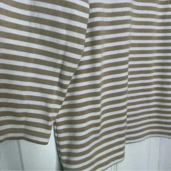 Alia Shirt Striped 3/4 Sleeves Tan/White/Black Size Medium - Picture 2 of 16